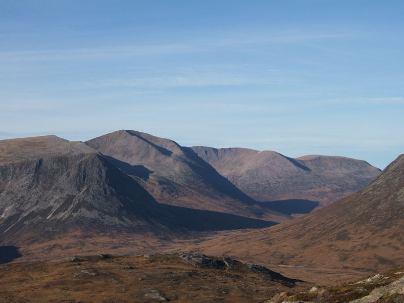 Lairig Ghru with Devil Point and Cairn Toul from summit of Sgor Mor. Photo by Jim Strachan